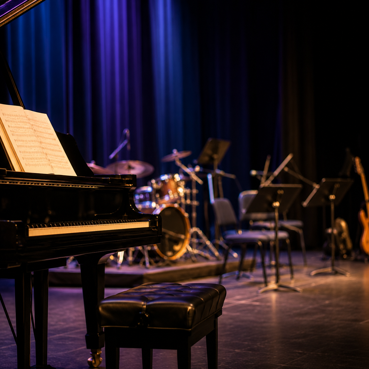 Moody Concert Stage with Grand Piano