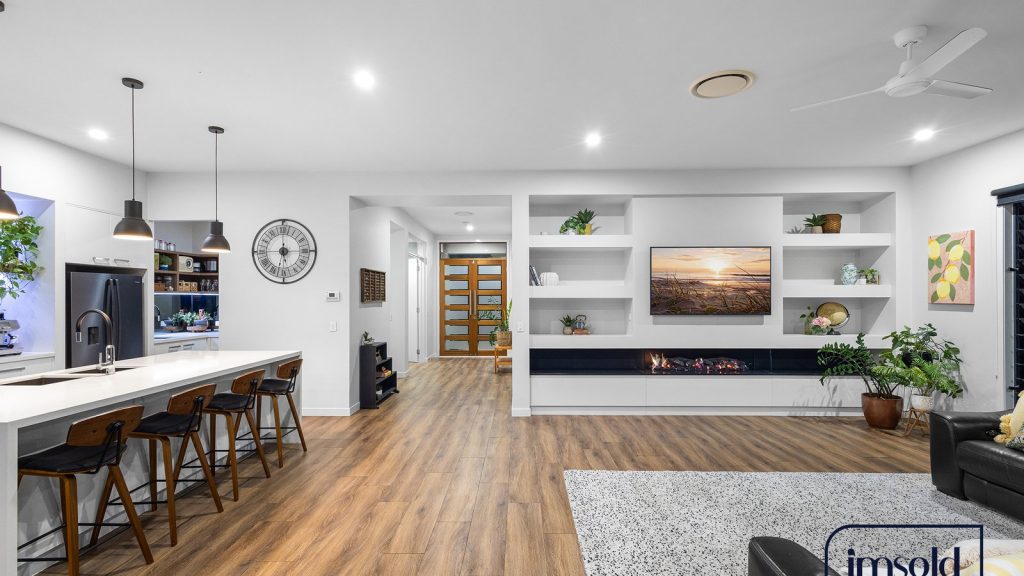 Open-plan living and dining space in a Noosa home