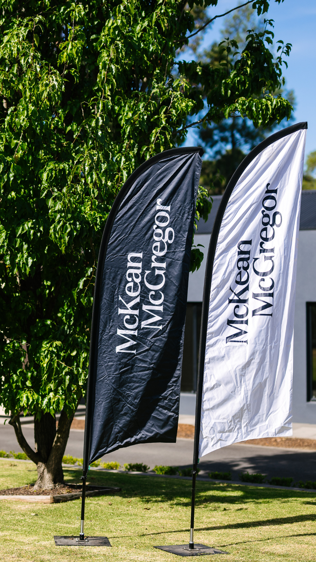 Branded flags outside office
